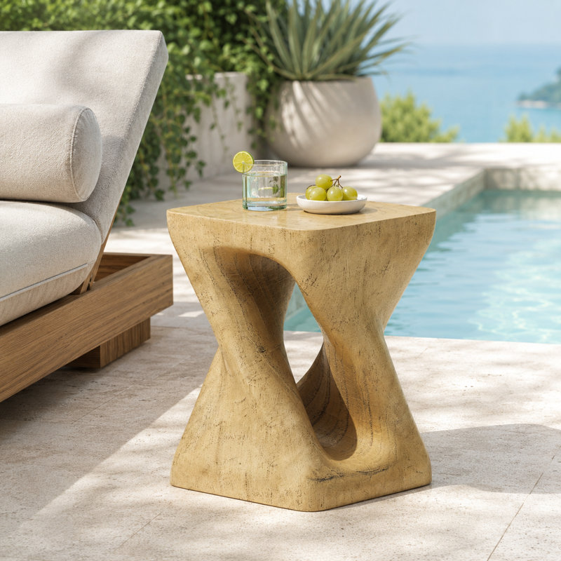 Table d'appoint torsadée, texture bois pour l'intérieur et l'extérieur