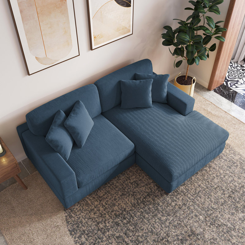 2 Seater Corduroy Sofa & Chaise, Right Hand Facing