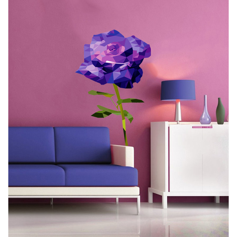 Décalcomanie murale rose fleur polygonale, H 33 po x l 59 po x P 1,7 po