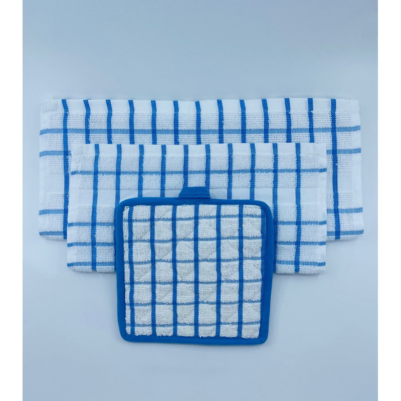 Kitchen Ensemble Collection - Pot Holder / White/blue Checked / Pot Holder 7.50"x7.50" 12 Pk By Rifz