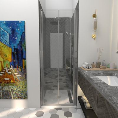 Porte de douche pliante sans cadre KeepTech 30 x 72 po x l 30,5 po x H 72 po, finition noir mat, verre trempé transparent de 1/4 po (6 mm) de style GSC, portes de douche pliantes à panneau pliant, installation réversible, certification ANSI, style roul