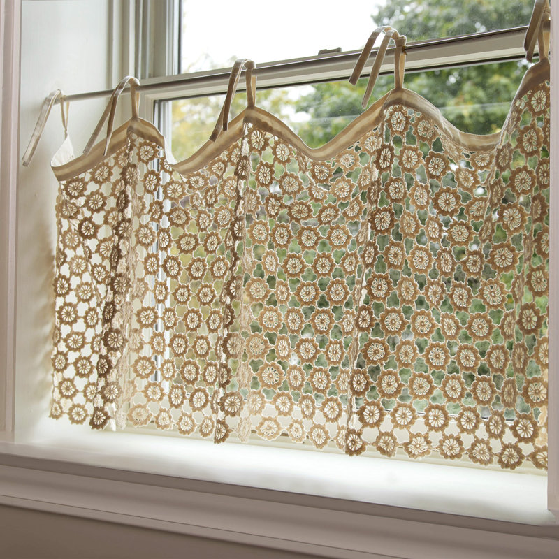 Atler Floral Cotton Tailored 45'' W Window Valance, Natural