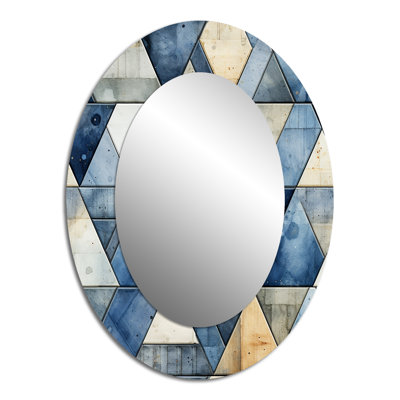 Rustic Cobalt Triangle Symphony - Grand miroir mural ovale sur métal