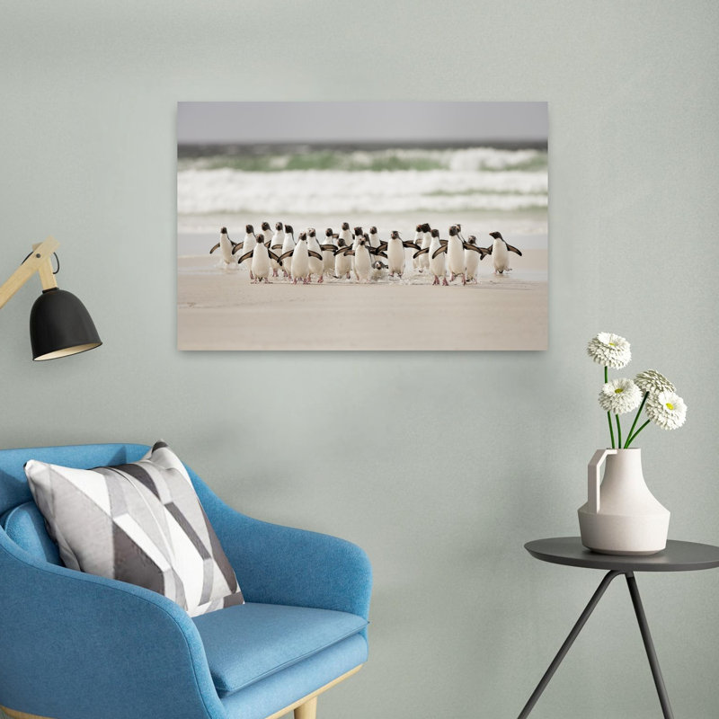 Art contemporain, art de plage abstrait pingouin, H 16 po x l 24 po