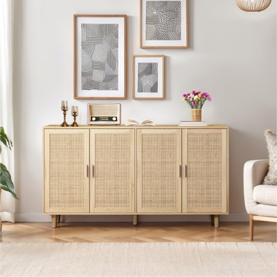 Armoire de rangement élégante et fonctionnelle en rotin à 4 portes 62,20 po, pour la chambre à coucher, le salon, le bureau, facile à assembler (même numéro de pièce: W757133282)