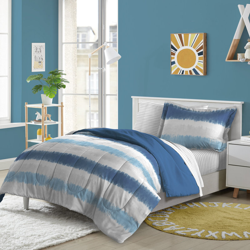 Blue Tie Dye Stripe Twin Microfiber Bed in a Bag Set