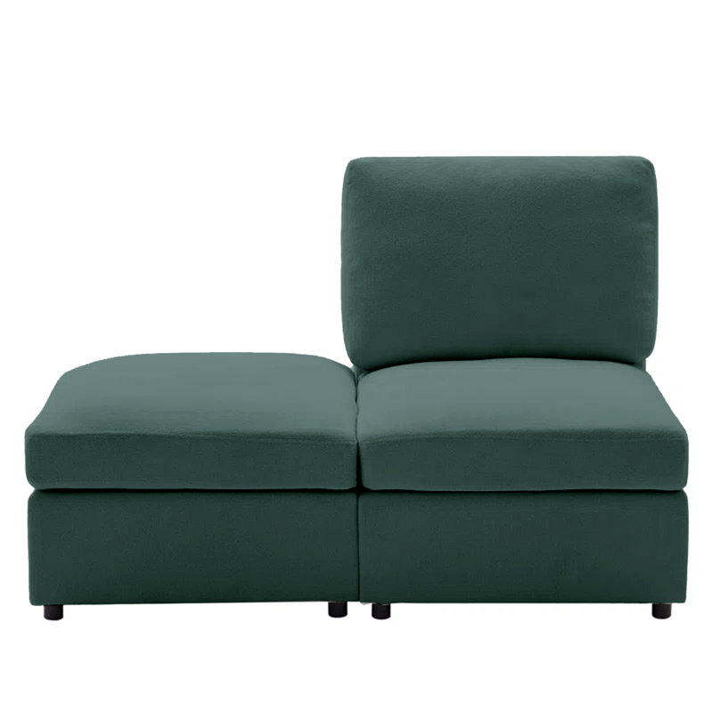 Canapé modulaire rembourré sans accoudoirs avec repose-pieds, Mélange de polyester vert