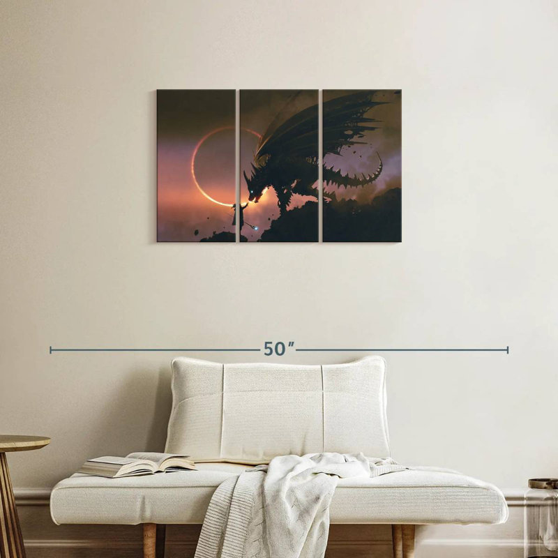 Kelan apprivoisant le dragon, H 20 po x l 33 po