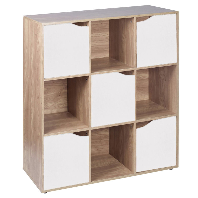 Swarna 90.5cm H x 89cm W Cube Bookcase, Oak/White