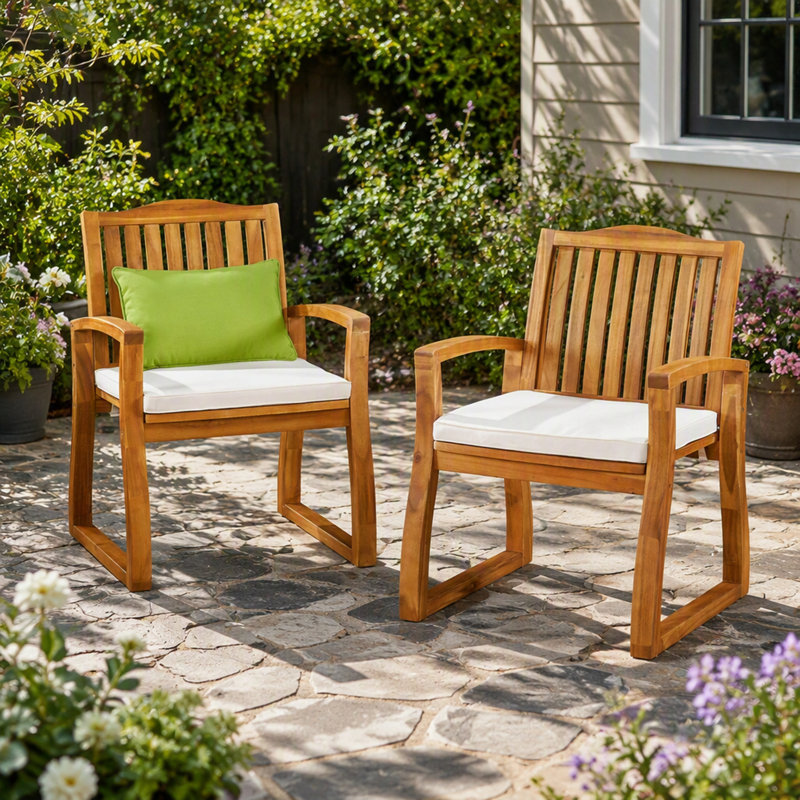 Chaises de salle à manger d'extérieur durables en bois d'acacia avec coussins, parfaites pour le patio et le jardin