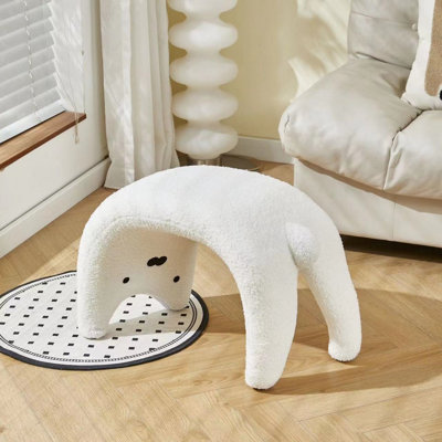 Tabouret en forme de chat en peluche, repose-pieds de coiffeuse nordique moderne avec structure en acier, siège d'appoint moelleux