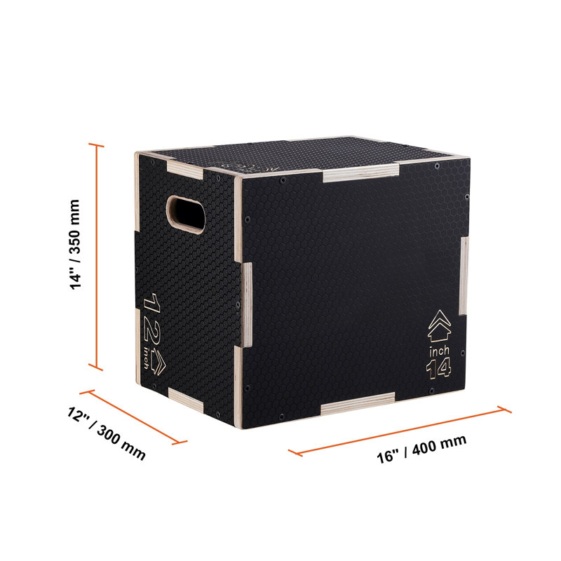 Boîte de saut pliométrique en bois, plateforme 3 en 1 à hauteur réglable pour l'entraînement de force et d'agilité à domicile, noire