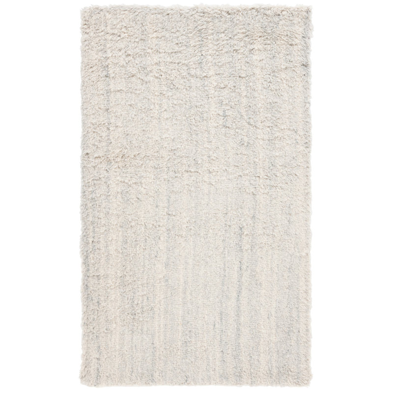 Hand Tufted Wool/Cotton Rug in Silver/Ivory, Rectangle 3' x 5'