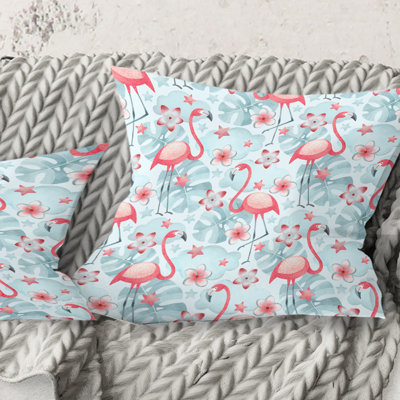 Coussin de plantes tropicales, fleurs et flamant rose iii
