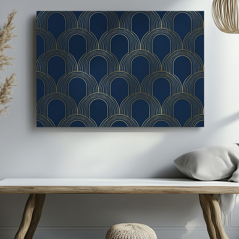 La toile crée un motif sans couture avec une série de formes d'art géométriques emboîtées principalement composées d'art oval allongé sur toile