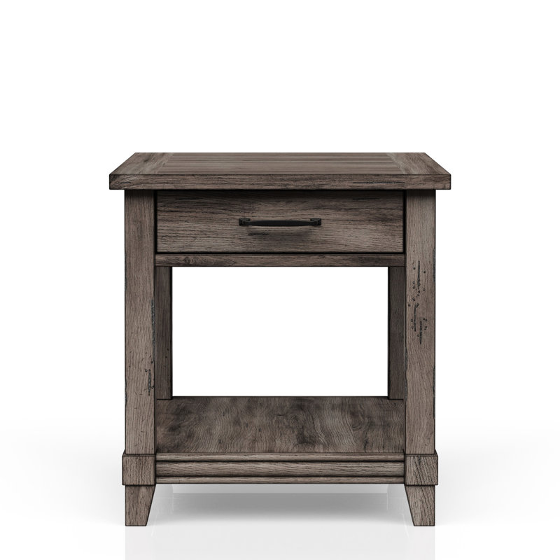 Table de bout en bois massif et gris avec aspect de charge rustique