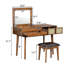 Ensemble coiffeuse classique 43,3 "avec miroir rabattable et tabouret, coiffeuse avec trois tiroirs et espace de rangement