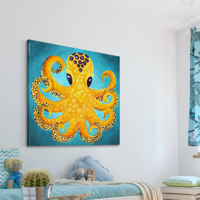 Yellow Octopus 1 Piece Wrapped Canvas Wall Art