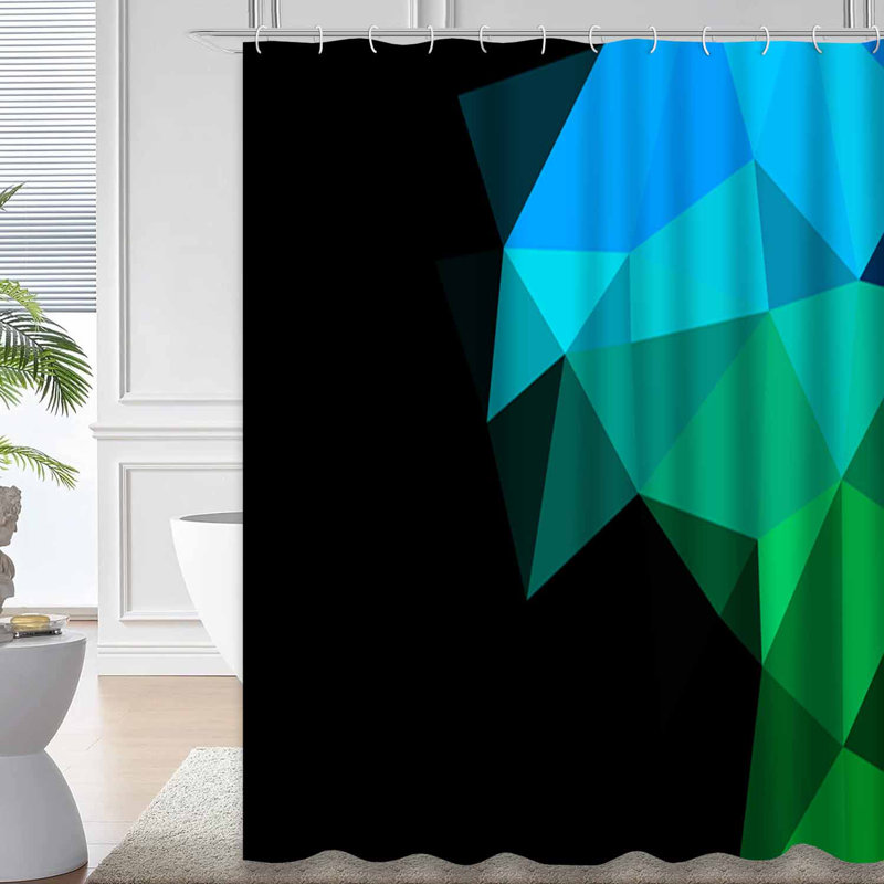 Rideau de douche hexagonal bleu sarcelle triangulaire avec 12 crochets, L 72 po x l 72 po