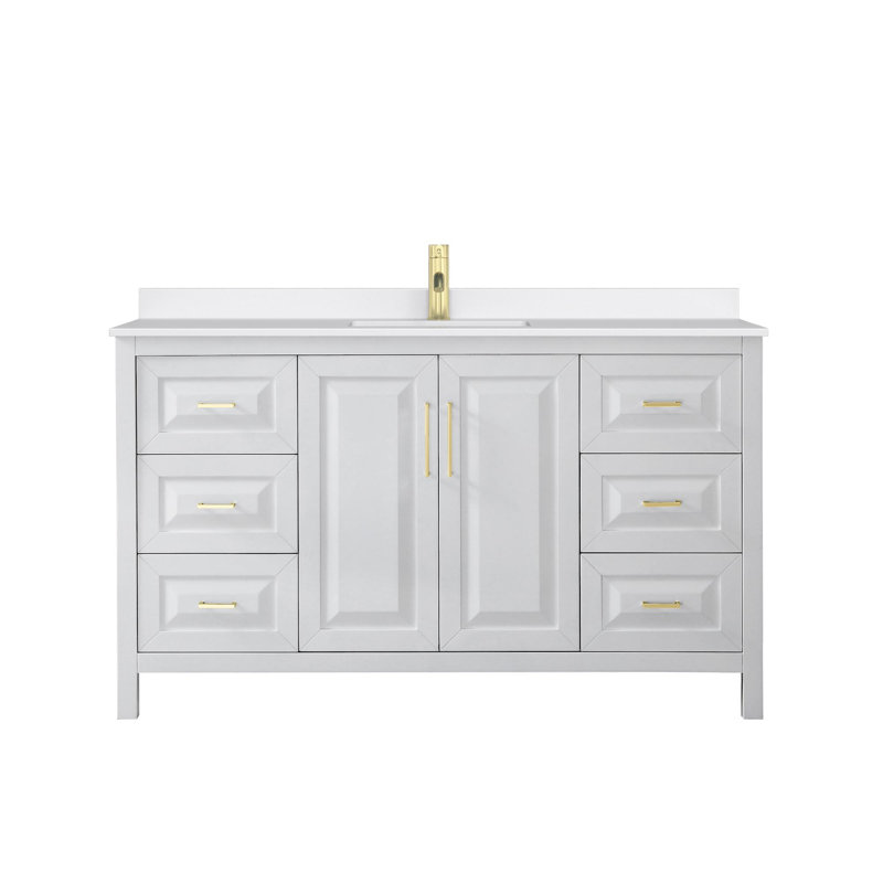 Daria 60'' W Vanity, White, Brushed Gold, White Quartz