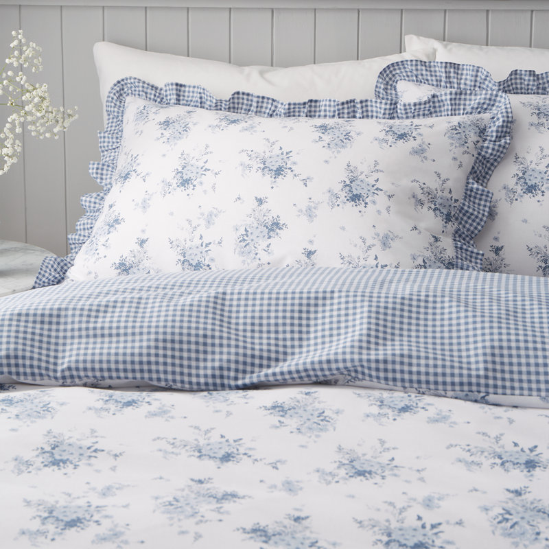 Lucie Floral Frill Reversible Duvet Cover Set, Single Duvet Cover + 1 Standard Pillowcases