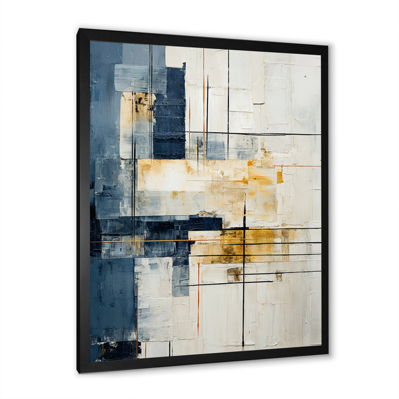 «Blue and White Timeless Minimalisme I», art mural abstrait, H 20 po x l 12 po x P 1 po, Cadre simple noir