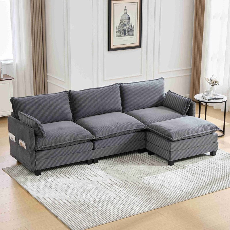 Canapé modulaire surdimensionné surdimensionné avec repose-pieds mobile, ensemble de canapés en velours côtelé moderne 102 pouces 4 places, canapé convertible en forme de L