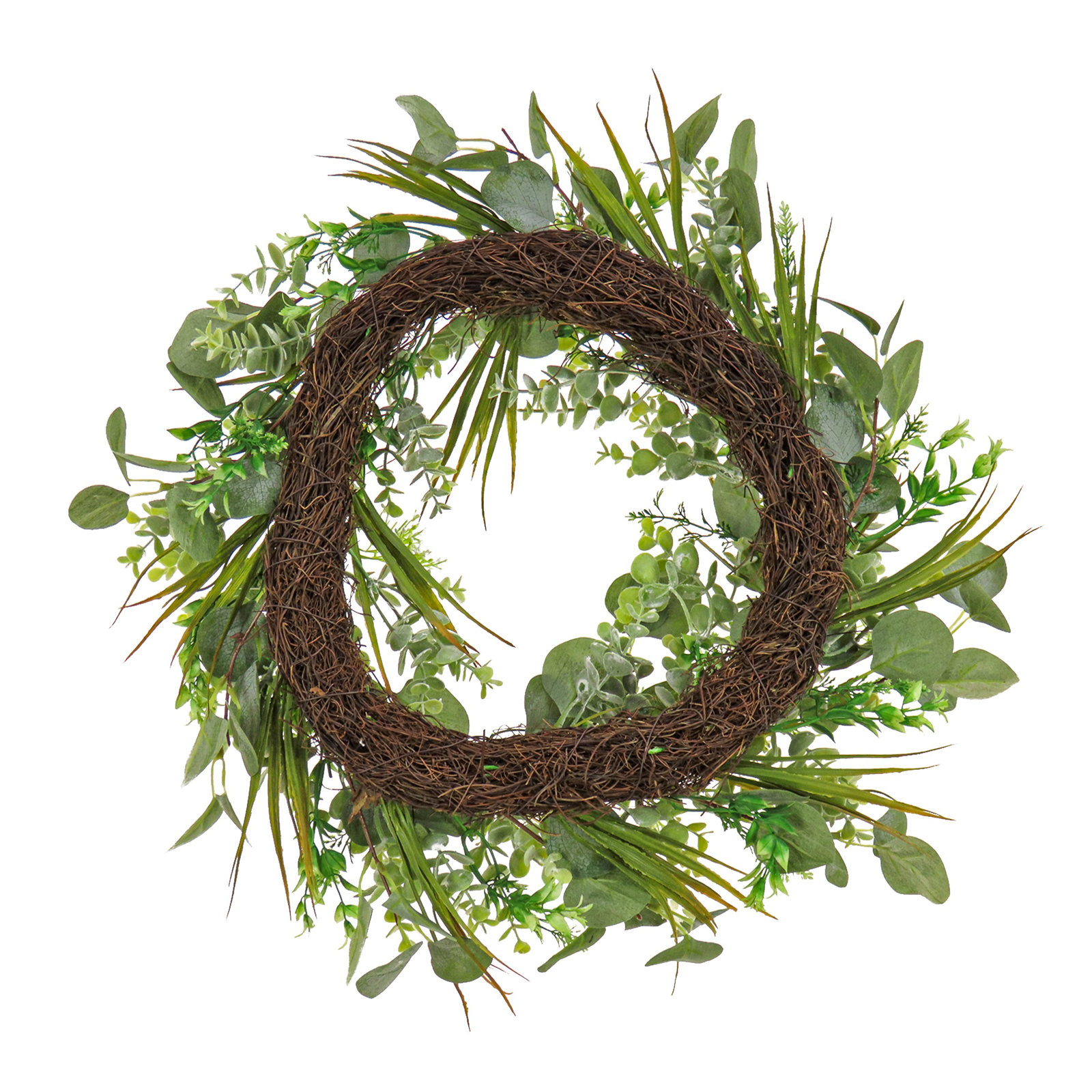 22 inch Artificial Spring Wreath with Eucalyptus Leaves, Flowing Green Stems