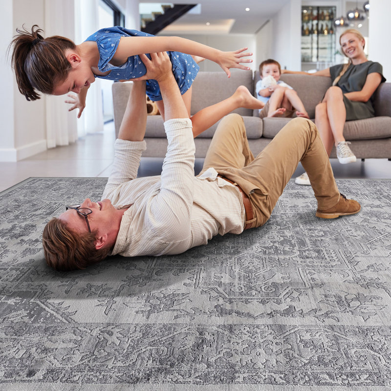 Silver Non-shedding Area Rug 2x8 - Stain , Steady For Living Room, Bedroom, Dining, Home Office Non-shedding, Stain-, Lasting