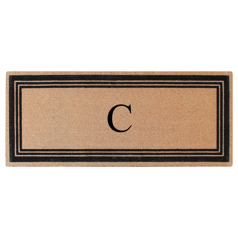 Paillasson monogrammé avec bordure classique en PVC naturel avec envers en PVC - robuste, anti-perte et facile à nettoyer, C