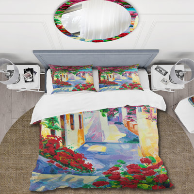 Colorful Traditional Santorini Houses - Nautical & Coastal Duvet Cover Set - Microfiber Polyester