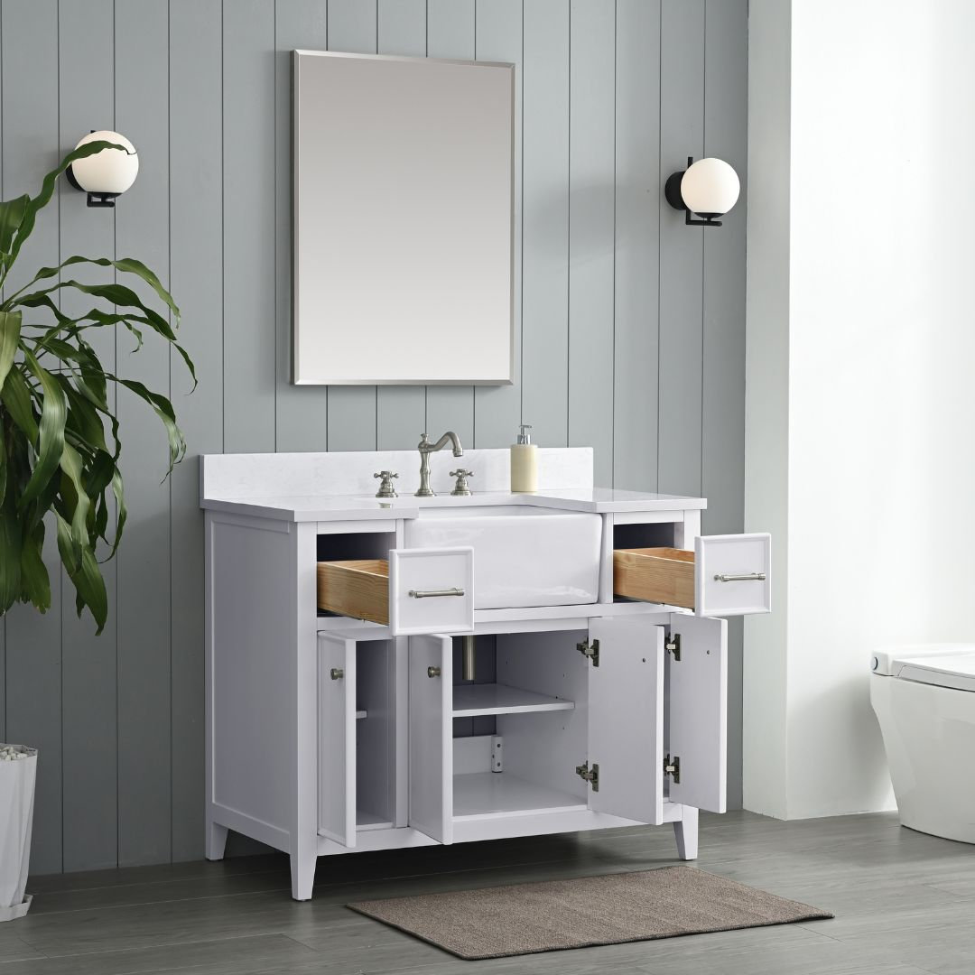 Aisa 42" Pine Single Bathroom Vanity, White/Brushed Nickel
