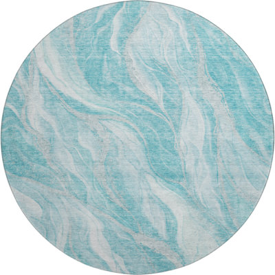 Premium Machine Washable Prisco Teal Rug
