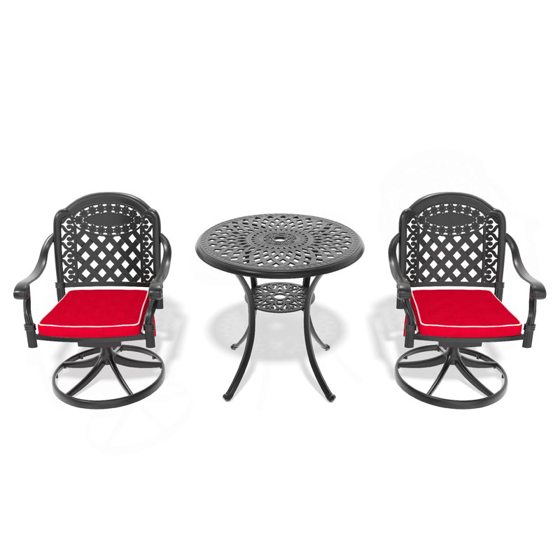 3-Piece All-Weather Cast Aluminum Dining Set, Include 2 Swivel Chairs And Round Table With Black Frame