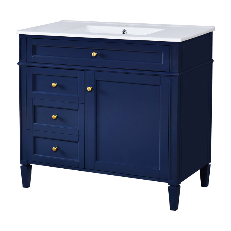 36'' Bathroom Vanity With Top Sink, Bleu, Doré