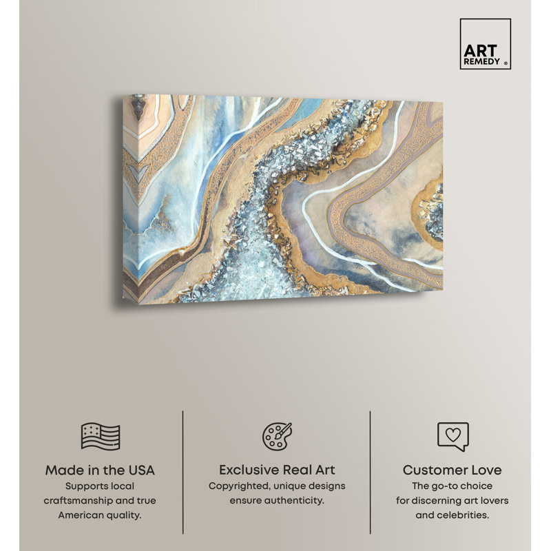 Luxurious Geode Abstract Canvas Wall Art in Blue and Beige