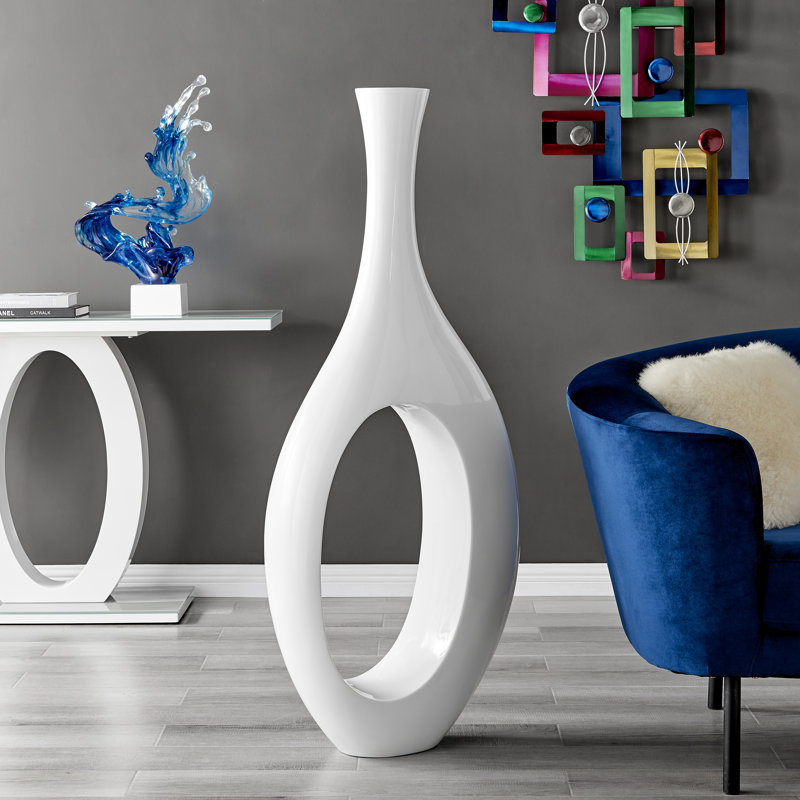 Vase de plancher en résine Hajari, H 51 po x l 21 po x P 7 po, Blanc