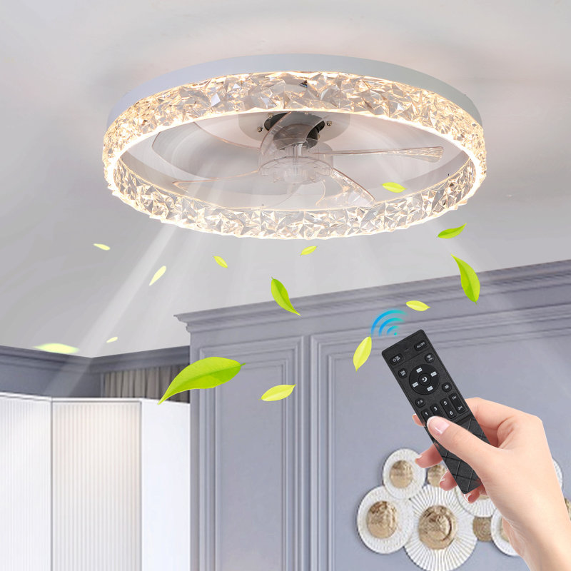 Modern Acrylic Ceiling Fan Light With Remote Control, Dimmable LED Chandelier, 6-Speed Adjustable, Quiet Motor, Flush Mount Design For Living Room, Bedroom, Dining Room