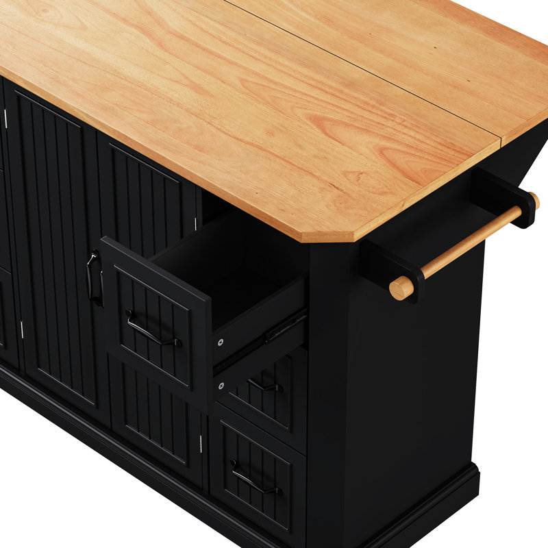 Grand îlot de cuisine avec 47 po de large et ports de charge, tablettes réglables en placage de bois d'hévéa noir, 56 po
