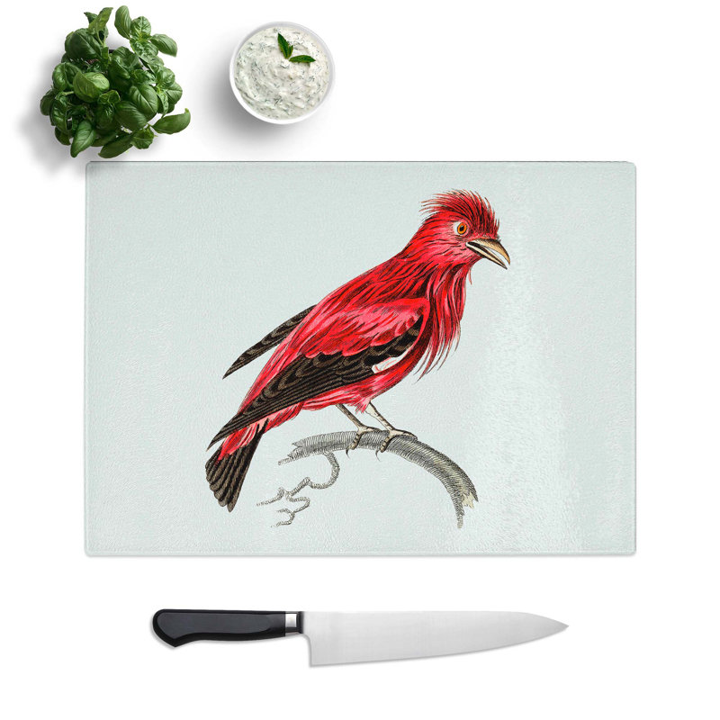 Tempered Glass Crimson Roller Bird Chopping Board, 28.5 cm W x 20 cm L