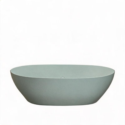 65 inch Turquoise Green Solid Surface Freestanding Soaking Bathtub with Overflow and Pop-up Drain