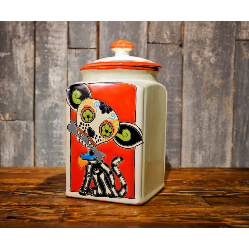 Pot à friandises en céramique Muertos Doggie, 6 lb, Rouge