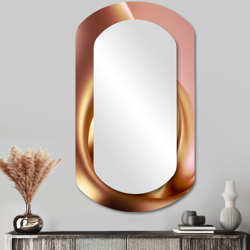 Subtle Sophistication In Exquisite Pink And Gold III - Liquid Ink Cylinder Large Wall Mirror, Modern Asymmetrical Unique Mirror, Printed Metal Art