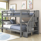 Full-Over-Full Bunk Bed,Wood Bunk Bed With Storage And Guard Rail
