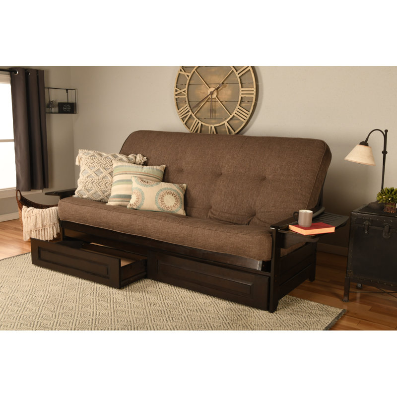 Futon avec rangement Stratford, Lin cacao clair, Espresso