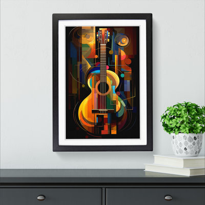 Acoustic Guitar Art Deco No.2 - Single Picture Frame Print on Wood