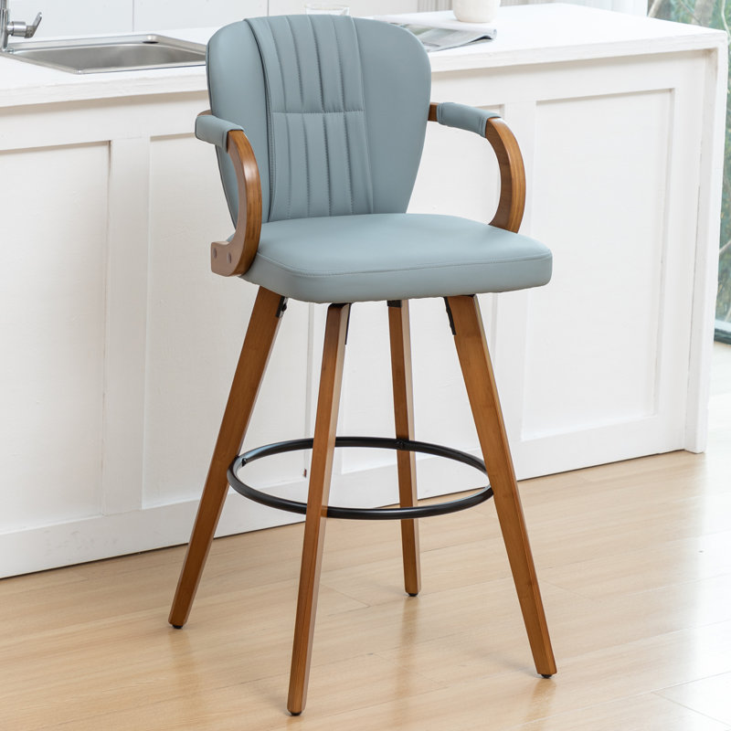 Modern Upholstered Leather Swivel 30 inch Bar Stools & Counter Stools, Bar Stool (30" Seat Height), Blue