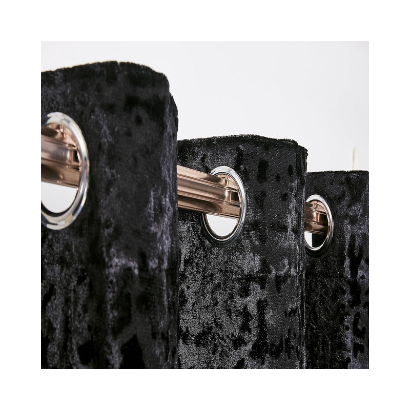 Adelen Velvet Blackout Curtain Pair, Black, 229cm Width x 229cm Drop