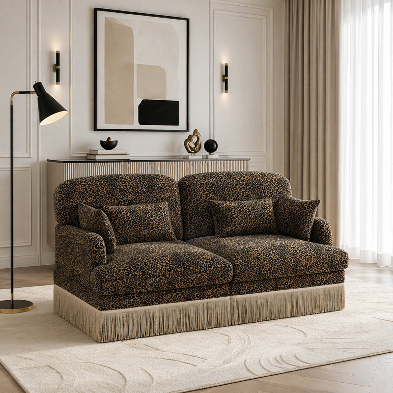 Canapé Comfy Chenille Leopard, Brun + 2 sièges