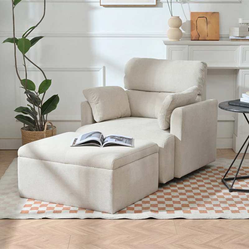 Fauteuil surdimensionné avec repose-pieds avec rangement, fauteuil avec accents larges pour le salon, méridienne, fauteuil de lecture